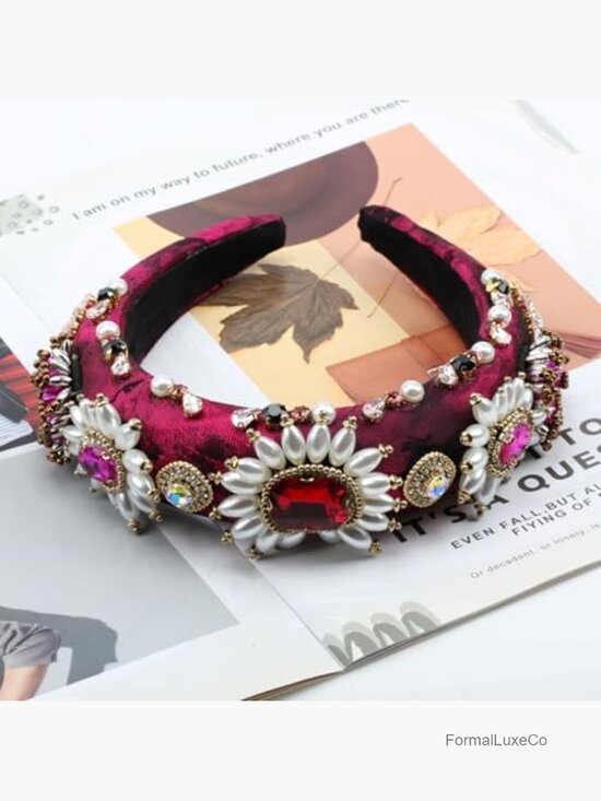 Chunky Crystal Bead Pearl Flower Headband for Women Weddings main image 4